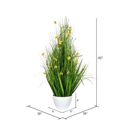 Vickerman Artificial Yellow Potted Artificial Cosmos And Grass 1 Vickerman Artificial Yellow Potted Artificial Cosmos And Grass