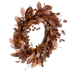 Vickerman 22" Artificial Light Brown Fall Berry And Wood Leaf Wreath -Vickerman GUEST 4db35169 5fd5 40c7 8680 8db6fc367bb4