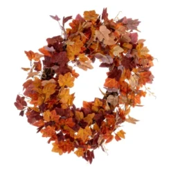 Vickerman 22" Artificial Orange Fall Maple Leaf Wreath. -Vickerman GUEST ff0bfc7f ca49 40b1 91d3 536a038c0f47